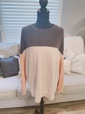 UVN Striped Ribbed Knit Top in Black Orange & Gray Size L